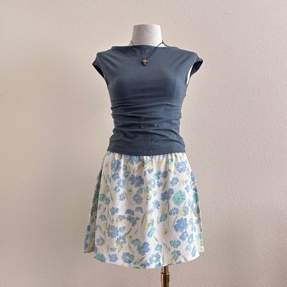 blue white floral mini skirt